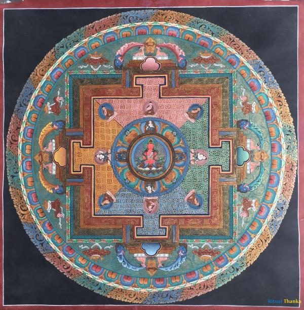 Vintage Amitayus mandala thangka | Handmade Sacred Thangka Painting for Meditation